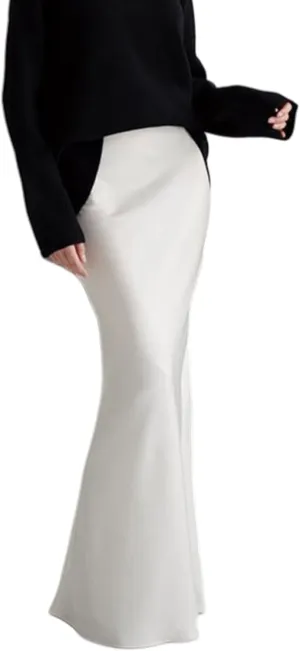RARITYUS Women’s Silky Satin High Waist Maxi Skirt Elegant Flowy A Line Long Skirt Elastic Bodycon Mermaid Skirt