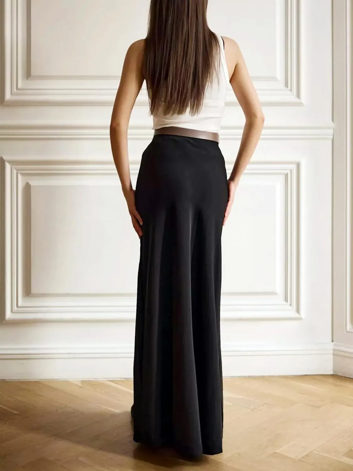 RARITYUS Women’s Silky Satin High Waist Maxi Skirt Elegant Flowy A Line Long Skirt Elastic Bodycon Mermaid Skirt