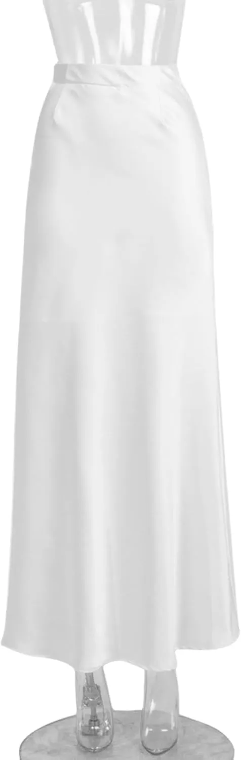 RARITYUS Women’s Silky Satin High Waist Maxi Skirt Elegant Flowy A Line Long Skirt Elastic Bodycon Mermaid Skirt