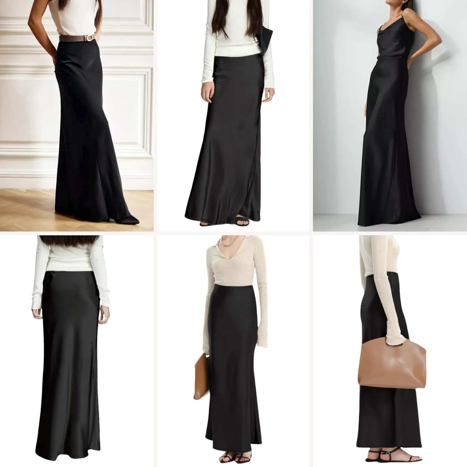 RARITYUS Women’s Silky Satin High Waist Maxi Skirt Elegant Flowy A Line Long Skirt Elastic Bodycon Mermaid Skirt