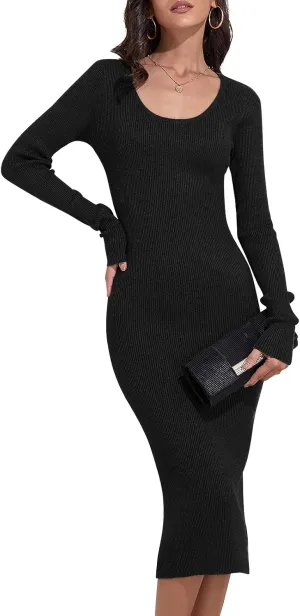 Rocorose Women's Crewneck Pullover Sweater Dress Elasticity Slim Fit Sweater Knitted Bodycon Dresses