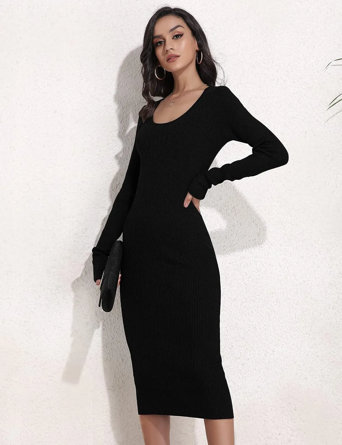Rocorose Women's Crewneck Pullover Sweater Dress Elasticity Slim Fit Sweater Knitted Bodycon Dresses
