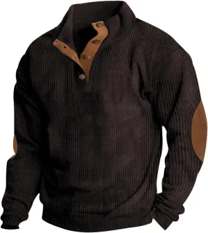 RTRDE Men's Long Sleeve Henley Sweatshirt Corduroy Pullover Sweatshirt Thermal Slim Fit Button Sweatshirts Casual, S-3XL