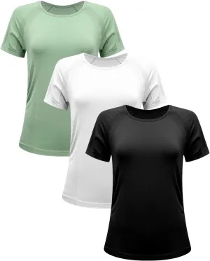 RUNNING GIRL Seamless Workout Shirts for Women，Short Sleeve T-Shirt Stretch Tees Quick Dry Gym Athletic Tops(2853_3packBWG_XL) Multicoloured