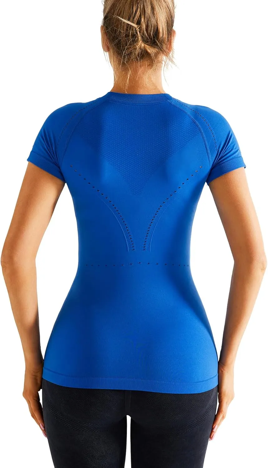 RUNNING GIRL Seamless Workout Shirts for Women，Short Sleeve T-Shirt Stretch Tees Quick Dry Gym Athletic Tops