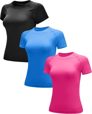 RUNNING GIRL Seamless Workout Shirts for Women，Short Sleeve T-Shirt Stretch Tees Quick Dry Gym Athletic Tops
