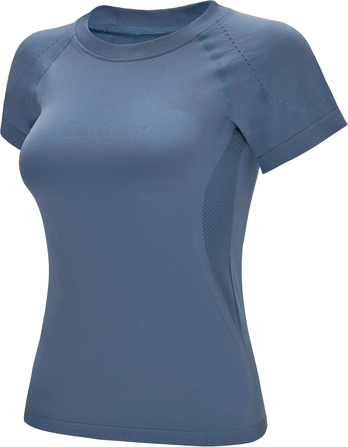 RUNNING GIRL Seamless Workout Shirts for Women，Short Sleeve T-Shirt Stretch Tees Quick Dry Gym Athletic Tops