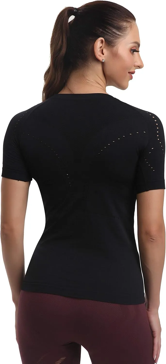 RUNNING GIRL Seamless Workout Shirts for Women，Short Sleeve T-Shirt Stretch Tees Quick Dry Gym Athletic Tops