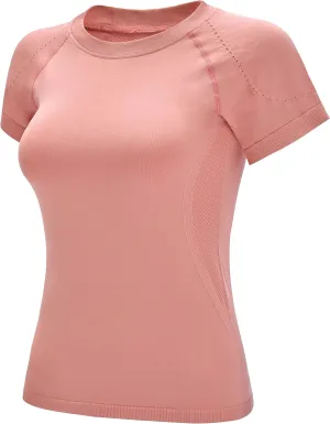 RUNNING GIRL Seamless Workout Shirts for Women，Short Sleeve T-Shirt Stretch Tees Quick Dry Gym Athletic Tops