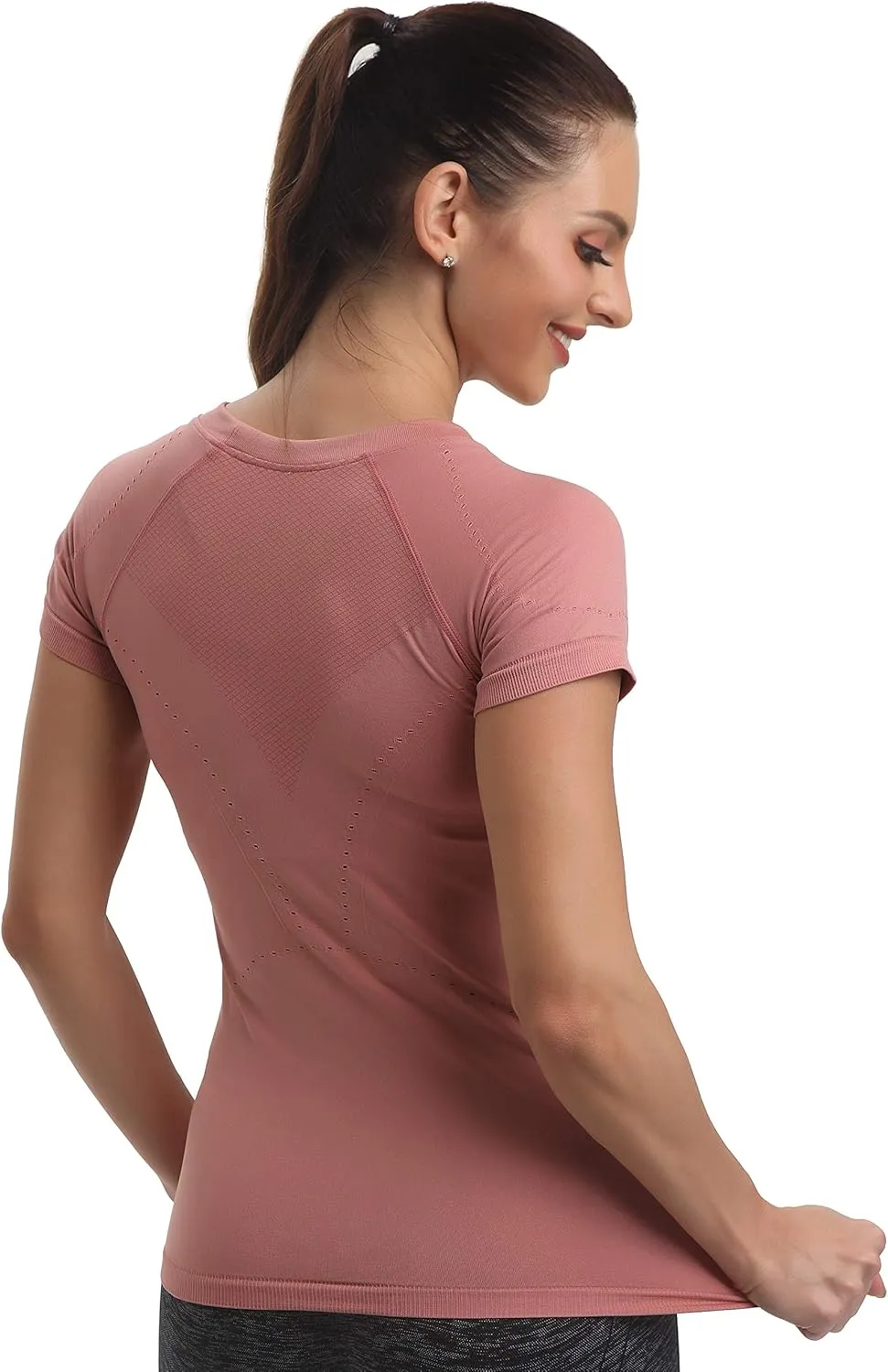 RUNNING GIRL Seamless Workout Shirts for Women，Short Sleeve T-Shirt Stretch Tees Quick Dry Gym Athletic Tops