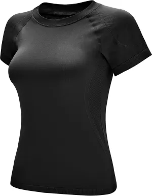 RUNNING GIRL Seamless Workout Shirts for Women，Short Sleeve T-Shirt Stretch Tees Quick Dry Gym Athletic Tops