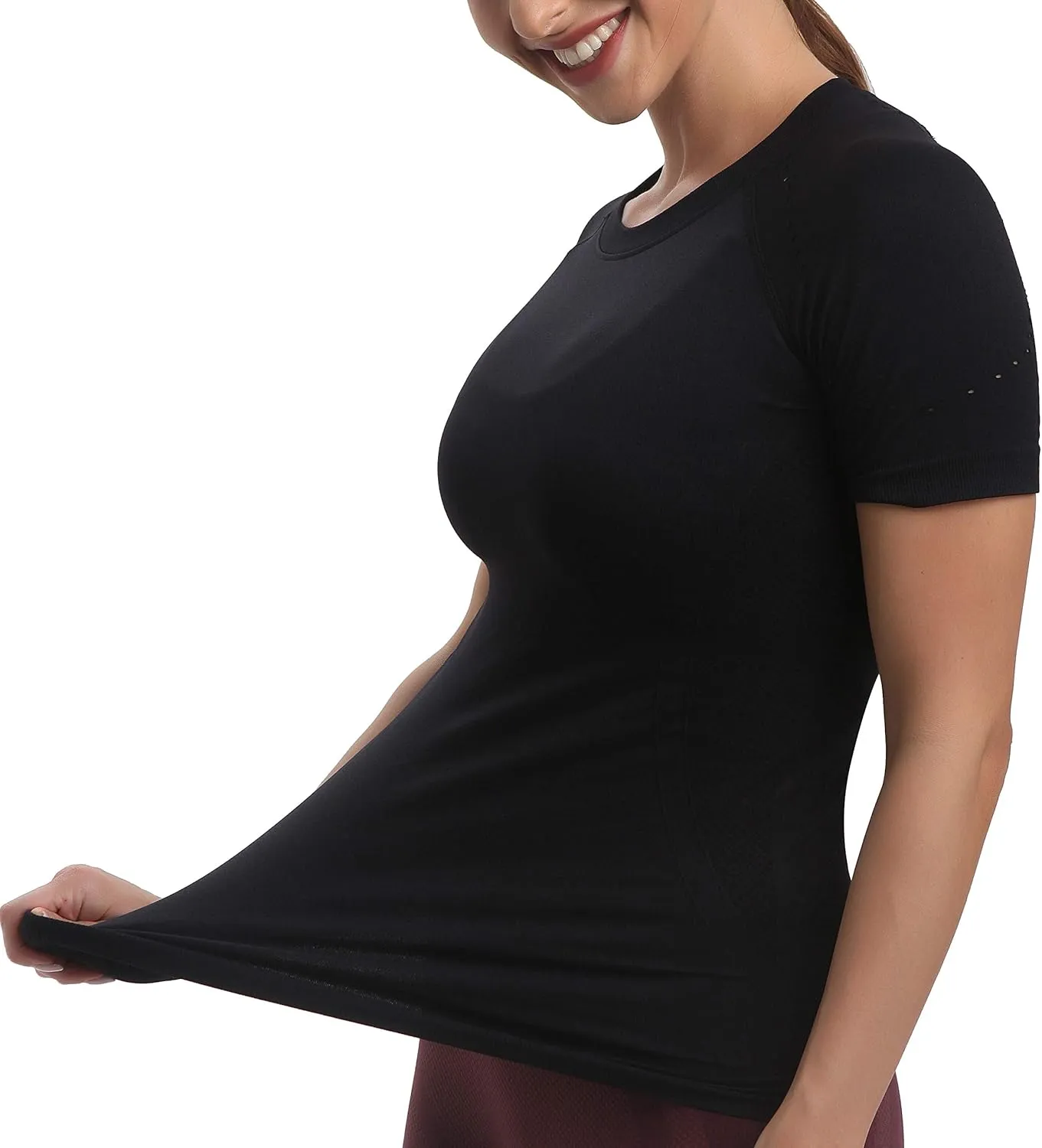 RUNNING GIRL Seamless Workout Shirts for Women，Short Sleeve T-Shirt Stretch Tees Quick Dry Gym Athletic Tops