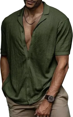 Short Sleeve Button Down Shirts for Men Summer Casual Cotton Linen Shirts Lightweight Breathable Beach Tops