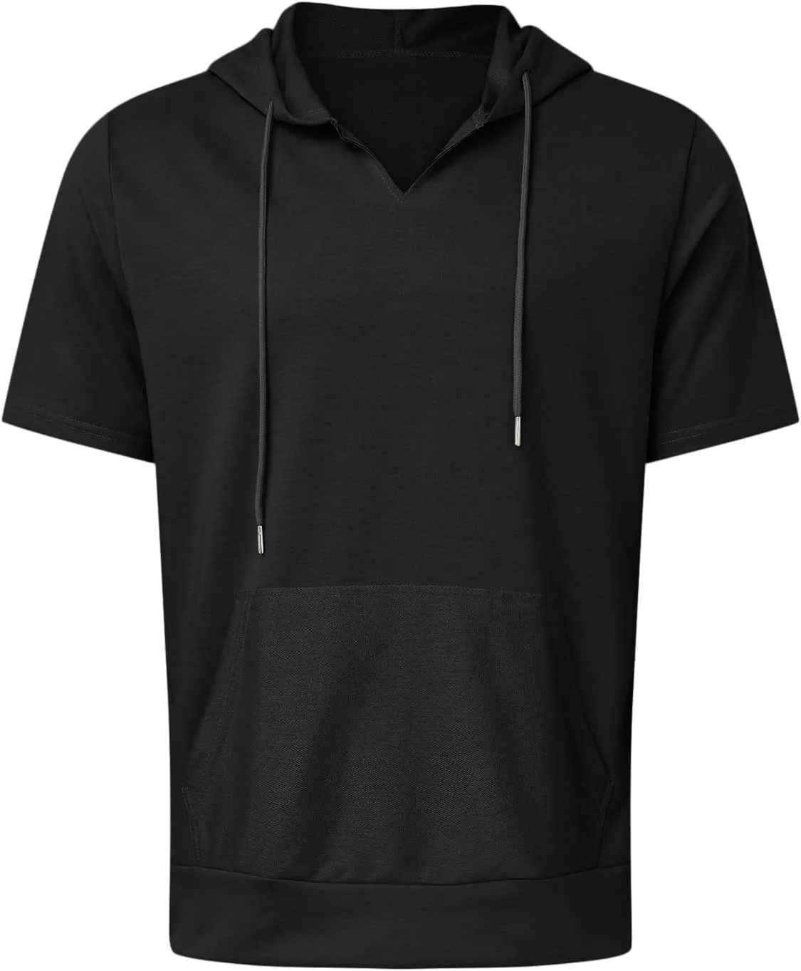 Short Sleeve Hoodies for Men Summer V Neck Hooded Shirts Lightweight Pullover Tops with Pocket Drawstring Casual Tees