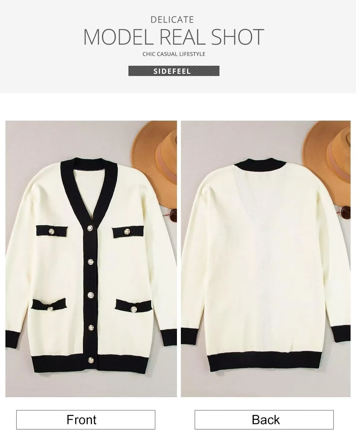 Sidefeel Women's Cardigan Sweaters Open Front Button Down Plaid Chunky Knit Jackets with Pockets