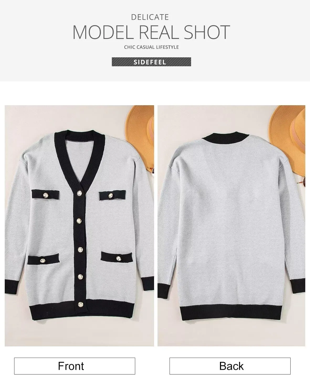 Sidefeel Women's Cardigan Sweaters Open Front Button Down Plaid Chunky Knit Jackets with Pockets