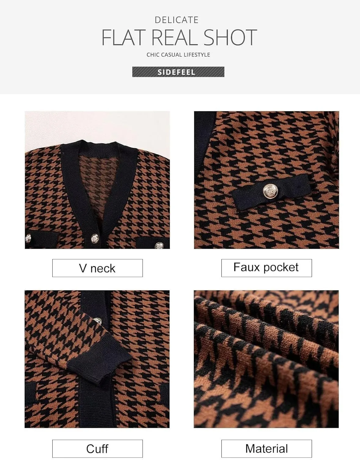 Sidefeel Women's Cardigan Sweaters Open Front Button Down Plaid Chunky Knit Jackets with Pockets
