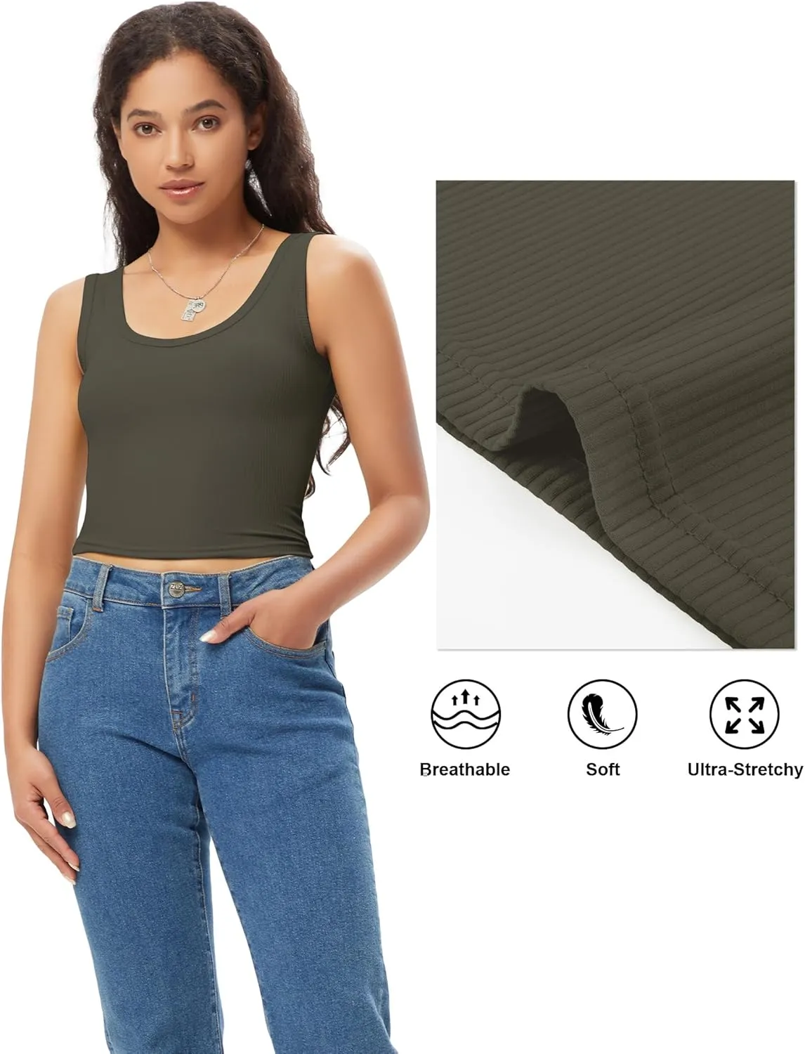 Sports Crop Tank Tops for Women Cropped Workout Tops V or Scoop Neckline Running Yoga Tanks Cotton Sleeveless Gym Shirts