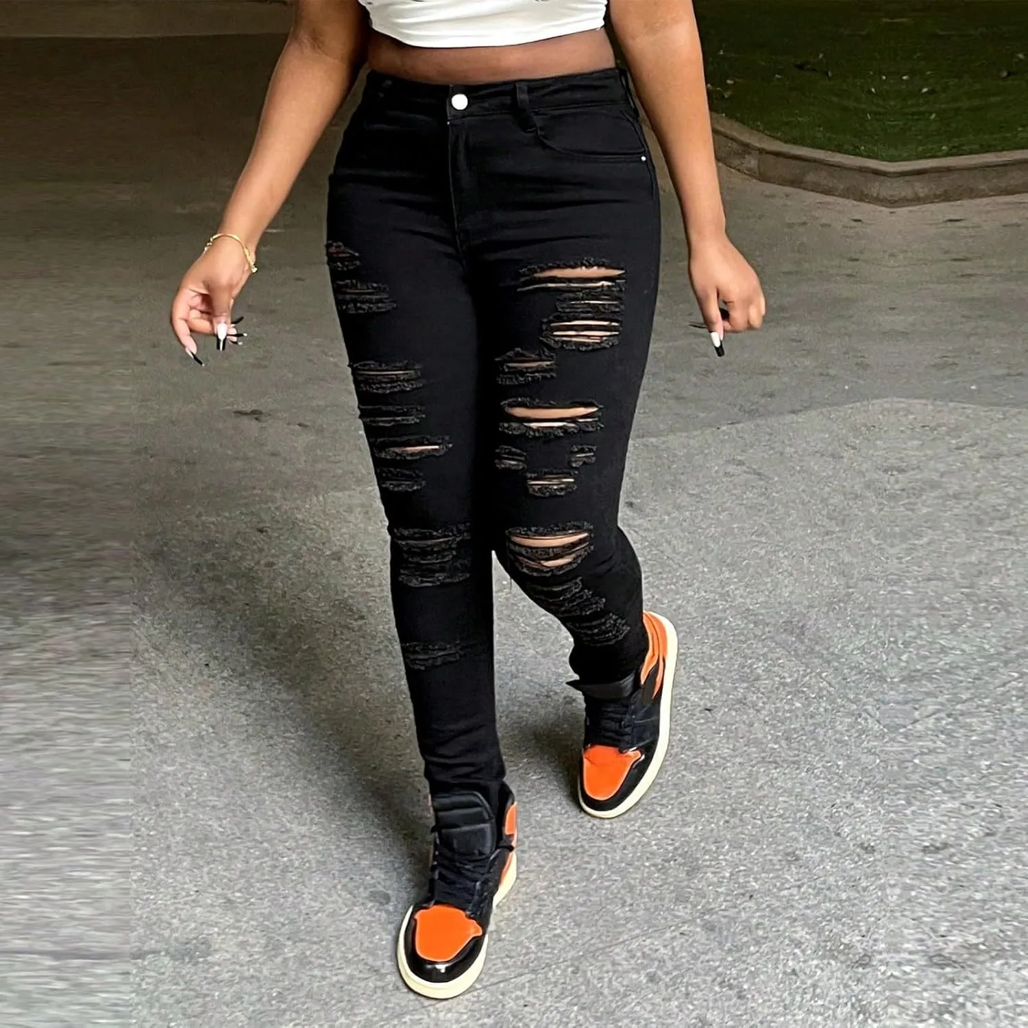 Stretch Jeans for Women Skinny High Waisted Ripped Jeans Casual Distressed Colombian Jean with Pockets Pencil Jean