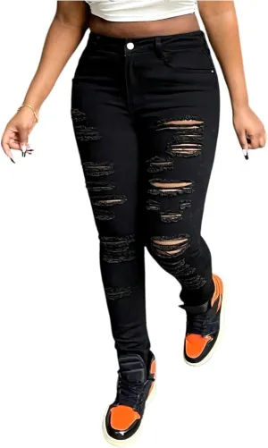 Stretch Jeans for Women Skinny High Waisted Ripped Jeans Casual Distressed Colombian Jean with Pockets Pencil Jean