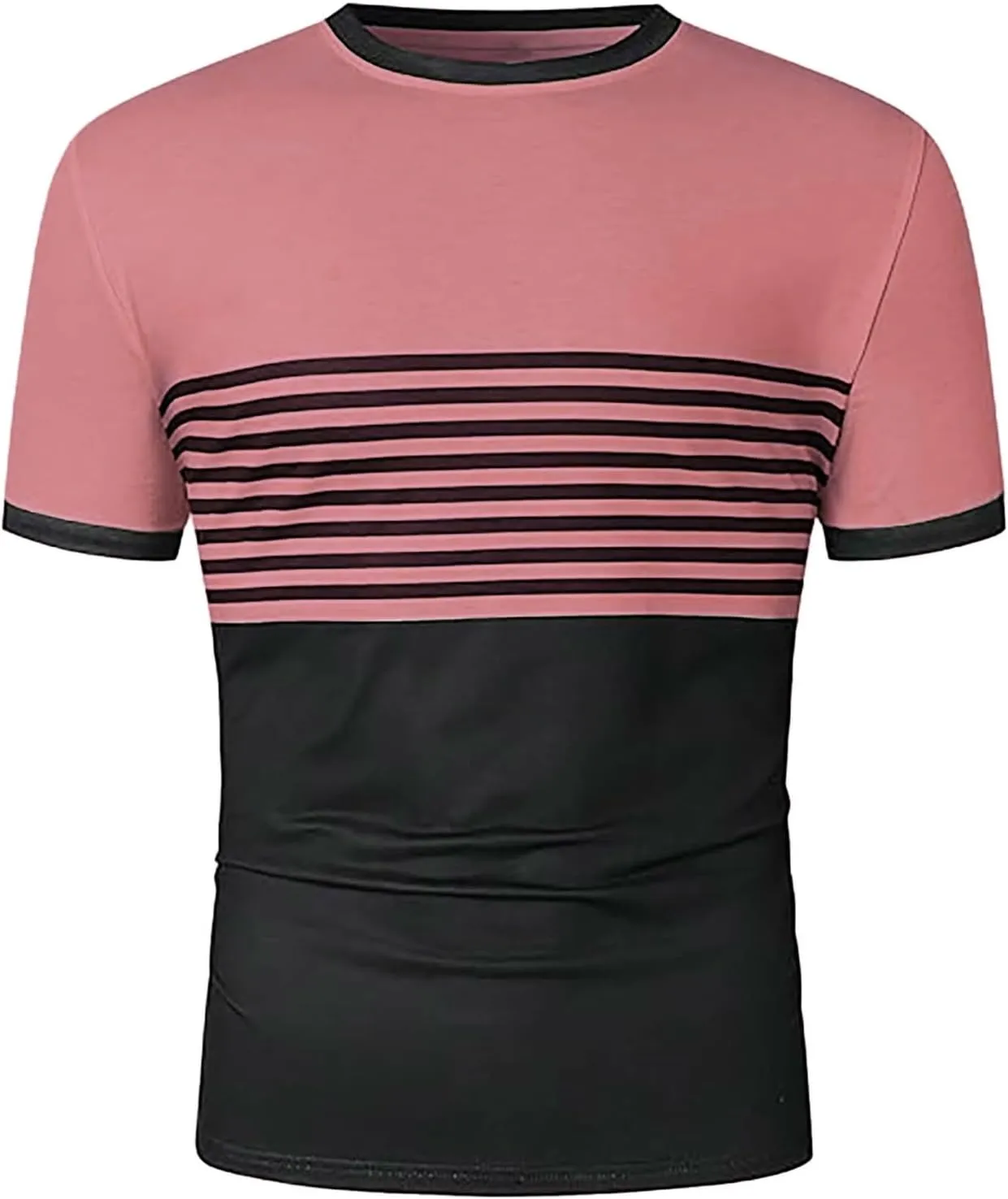 Striped Shirts for Men Short Sleeve Crewneck Neck T-Shirts with Pocket Classic Basic Tees Fashion Summer Shirt Tops