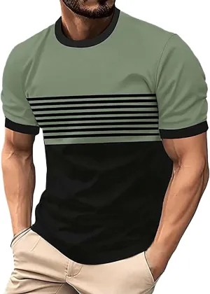 Striped Shirts for Men Short Sleeve Crewneck Neck T-Shirts with Pocket Classic Basic Tees Fashion Summer Shirt Tops