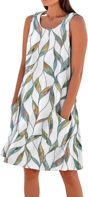 Summer Dresses for Women 2025 Loose Beach Vacation Clothes Sleeveless Linen Sundresses with Pocket Tank Dress