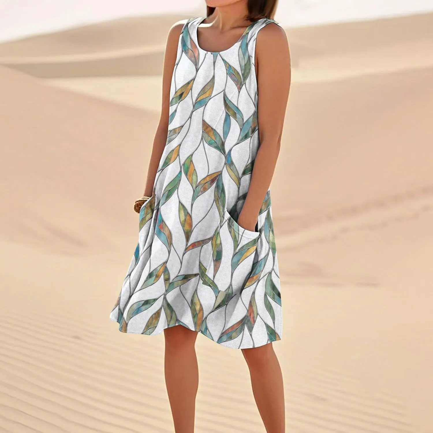 Summer Dresses for Women 2025 Loose Beach Vacation Clothes Sleeveless Linen Sundresses with Pocket Tank Dress
