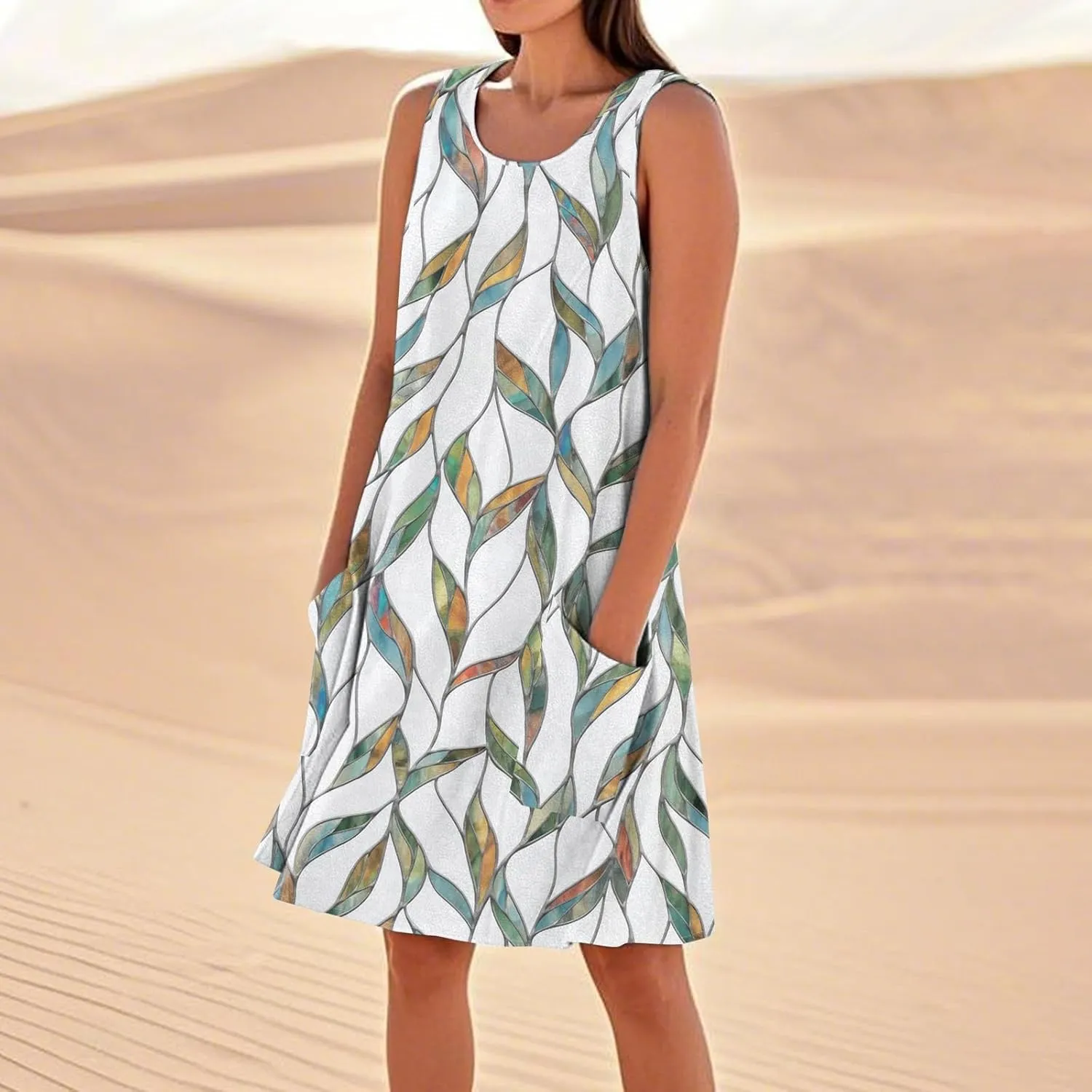 Summer Dresses for Women 2025 Loose Beach Vacation Clothes Sleeveless Linen Sundresses with Pocket Tank Dress