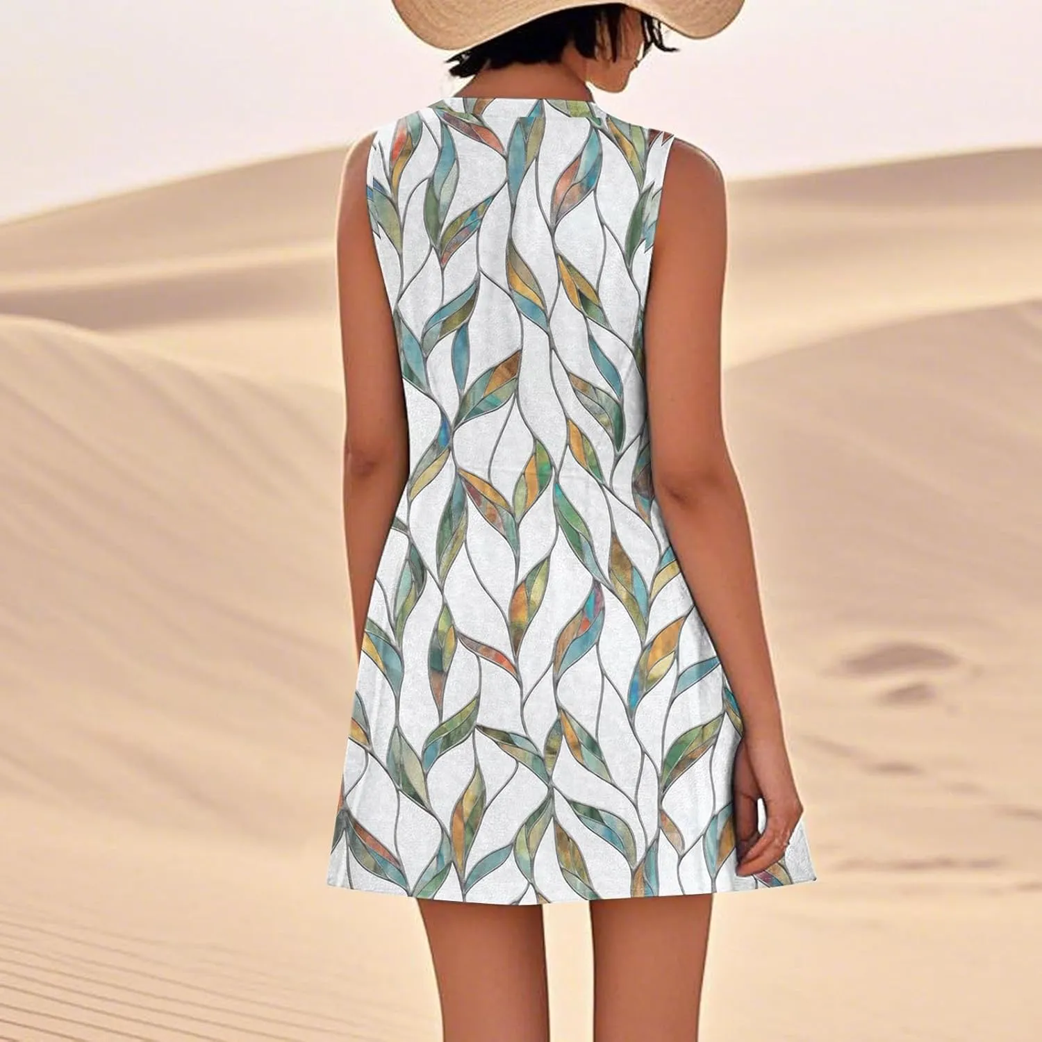 Summer Dresses for Women 2025 Loose Beach Vacation Clothes Sleeveless Linen Sundresses with Pocket Tank Dress