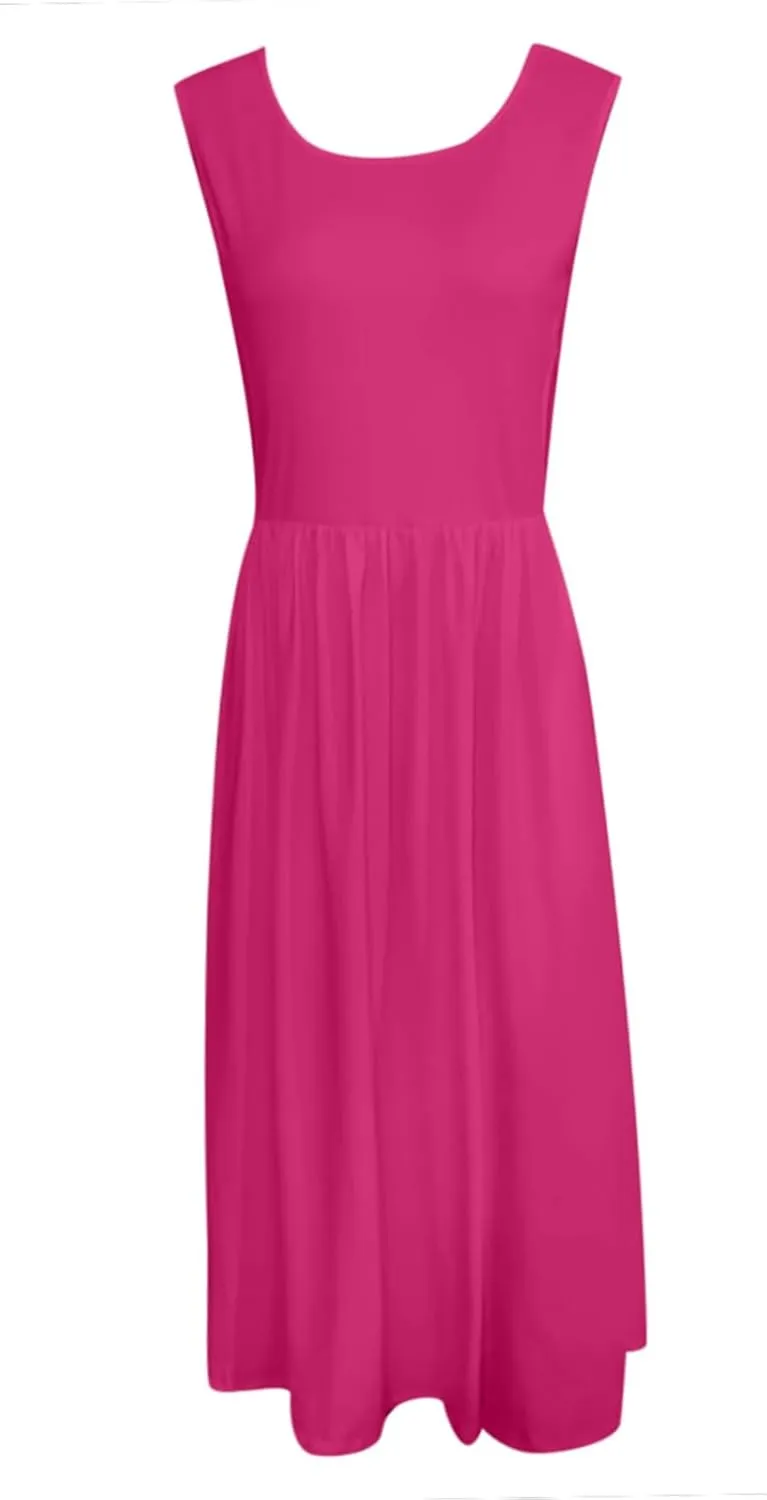 Summer Racerback Knit Sundress Sleeveless Boho Dress with Pockets Breathable Beach-to-Travel Midi A-Line Dress