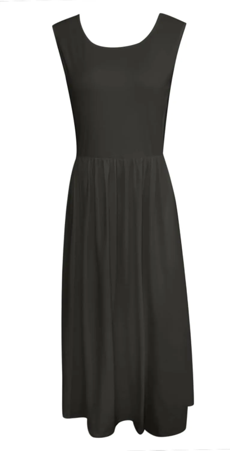 Summer Racerback Knit Sundress Sleeveless Boho Dress with Pockets Breathable Beach-to-Travel Midi A-Line Dress