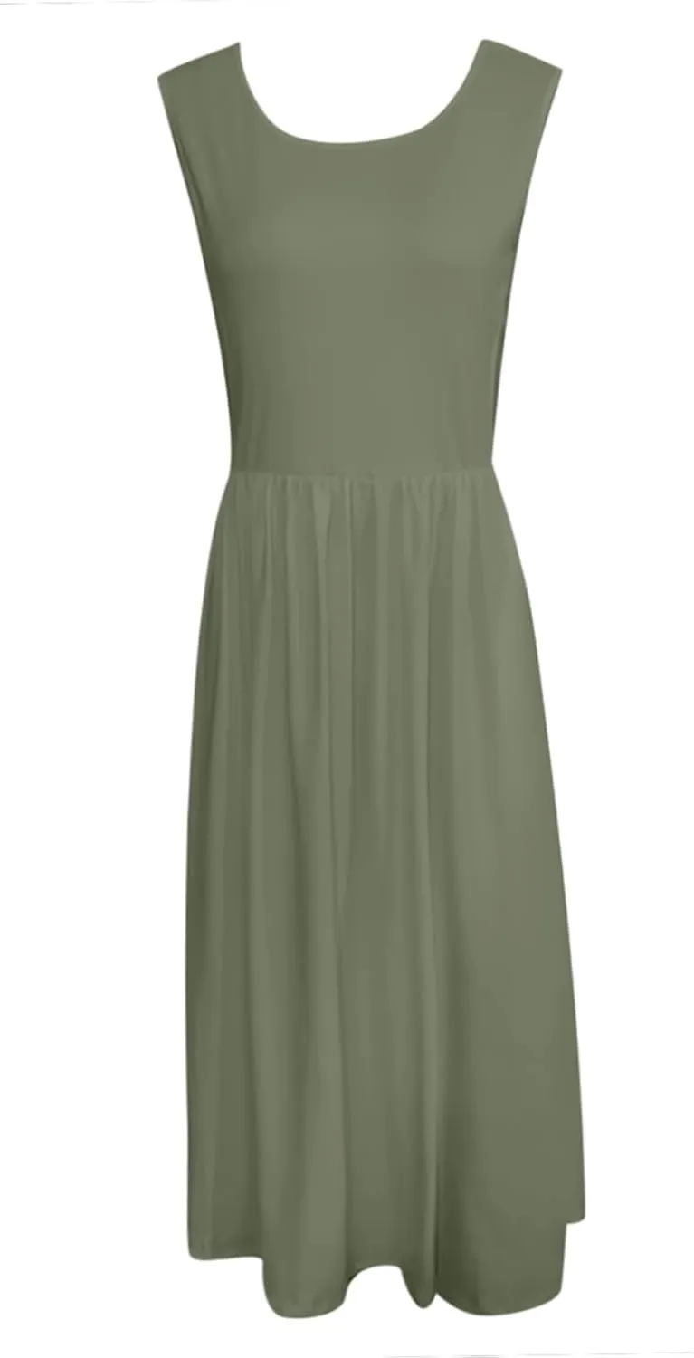 Summer Racerback Knit Sundress Sleeveless Boho Dress with Pockets Breathable Beach-to-Travel Midi A-Line Dress