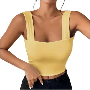Summer Tank Tops for Women 2025 Casual Sleeveless Square Neck Crop Top Sexy Solid Color Slim Stretch Trendy Clothes