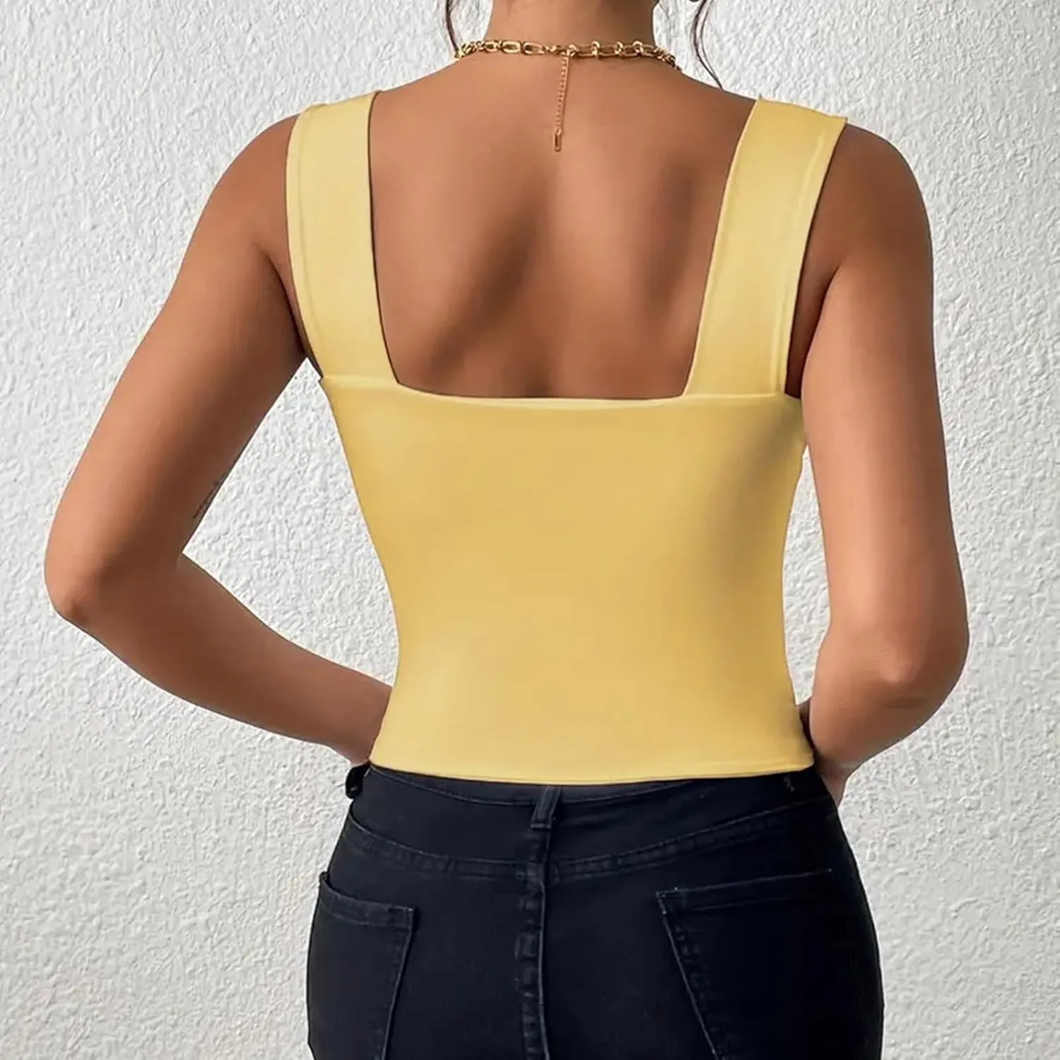 Summer Tank Tops for Women 2025 Casual Sleeveless Square Neck Crop Top Sexy Solid Color Slim Stretch Trendy Clothes