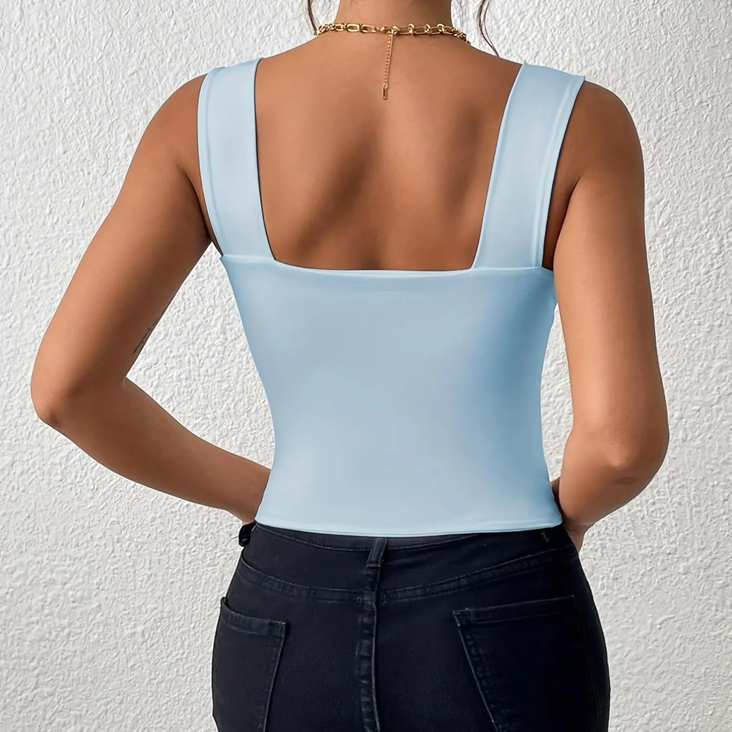 Summer Tank Tops for Women 2025 Casual Sleeveless Square Neck Crop Top Sexy Solid Color Slim Stretch Trendy Clothes