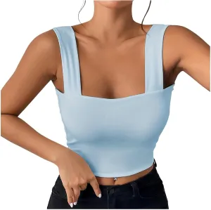 Summer Tank Tops for Women 2025 Casual Sleeveless Square Neck Crop Top Sexy Solid Color Slim Stretch Trendy Clothes