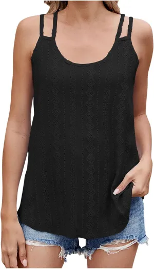 Summer Tank Tops for Women Casual Sleeveless Crew Neck Hollow Out Keyhole Tunic Top Eyelet Trendy Going Out Clothes