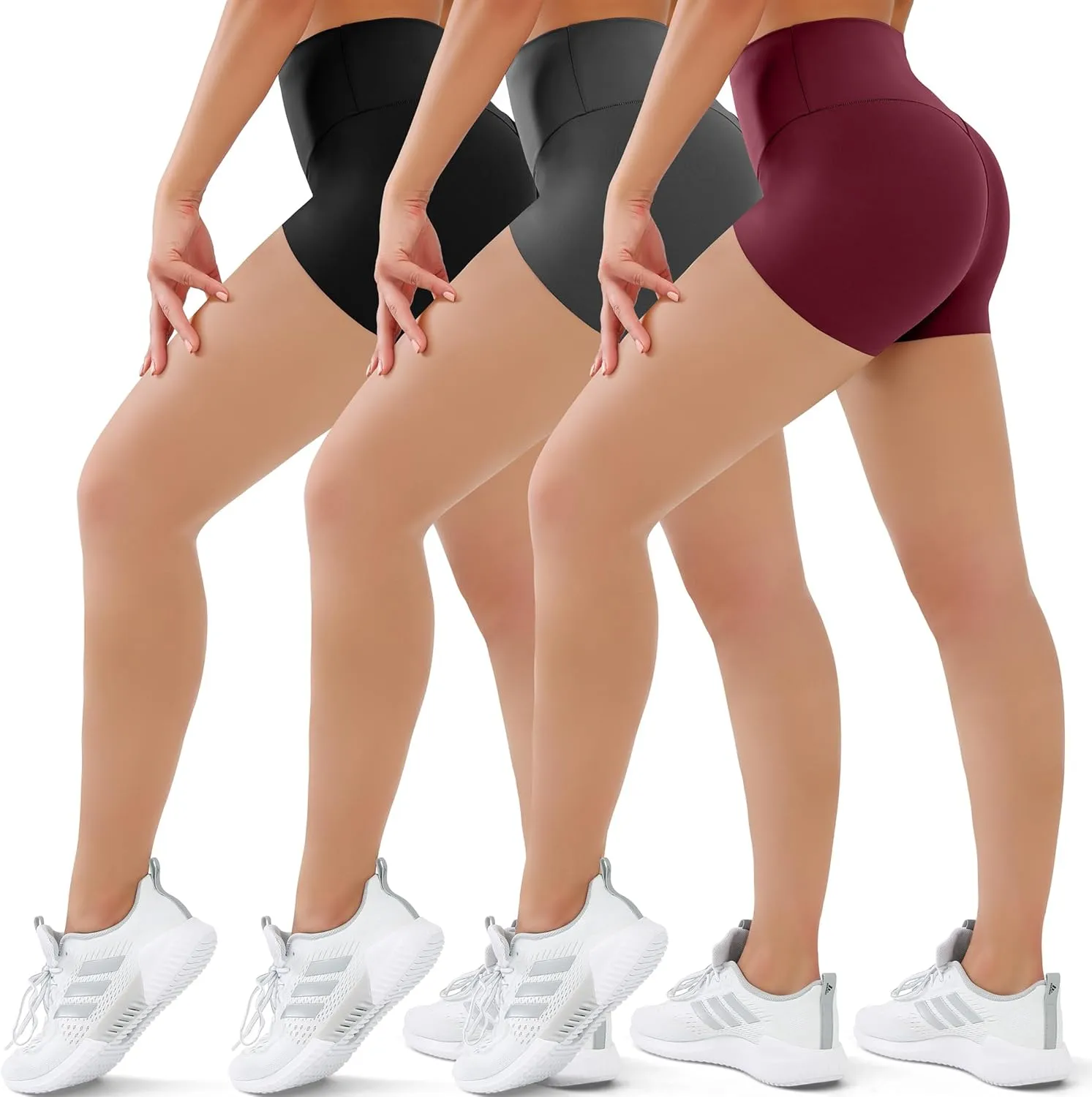 SUNCLOVE 3 Pack Biker Shorts for Women Tummy Control Workout Yoga Gym Running Shorts with Pockets