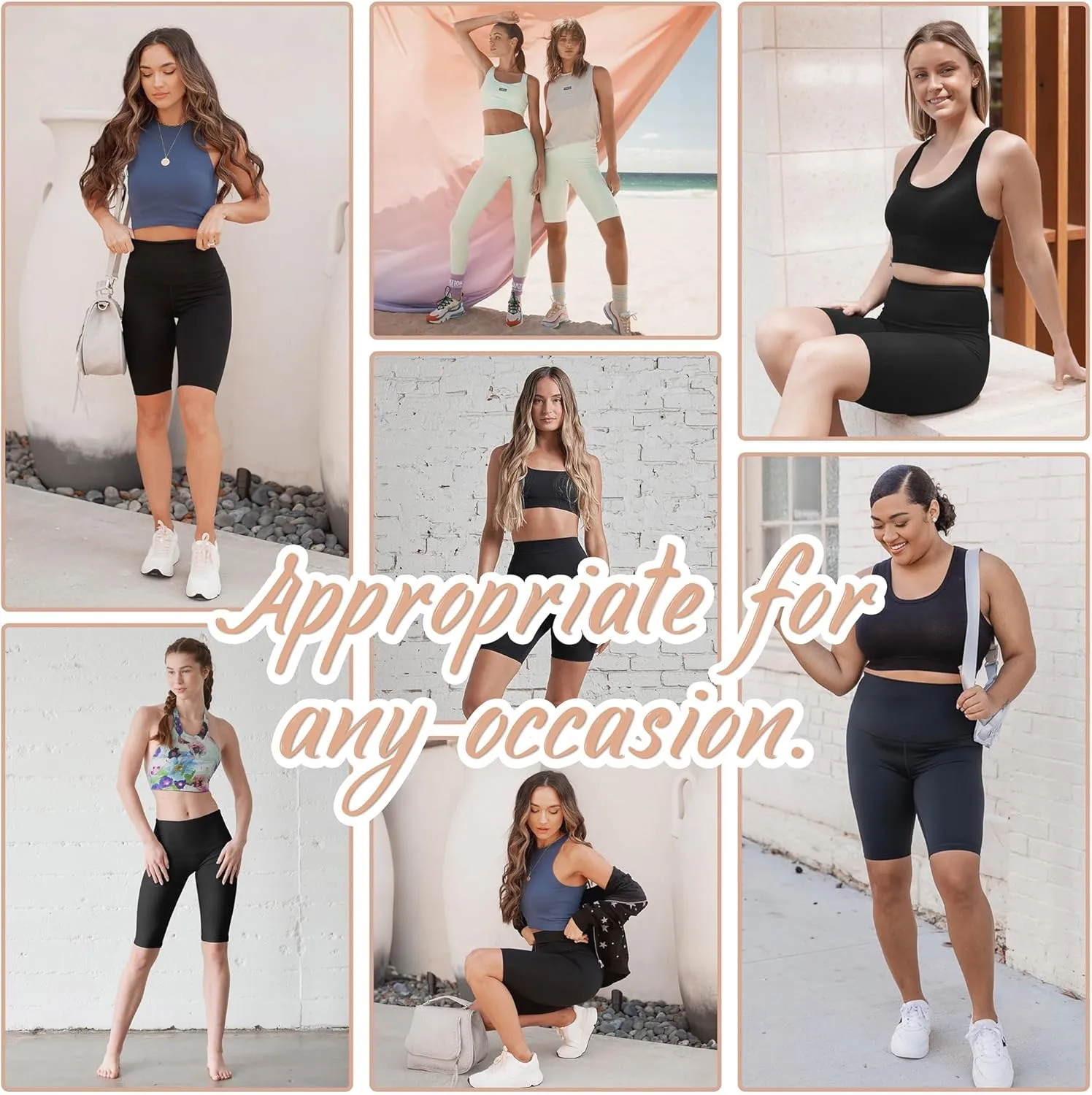 SUNCLOVE 3 Pack Biker Shorts for Women Tummy Control Workout Yoga Gym Running Shorts with Pockets