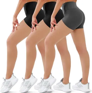SUNCLOVE 3 Pack Biker Shorts for Women Tummy Control Workout Yoga Gym Running Shorts with Pockets