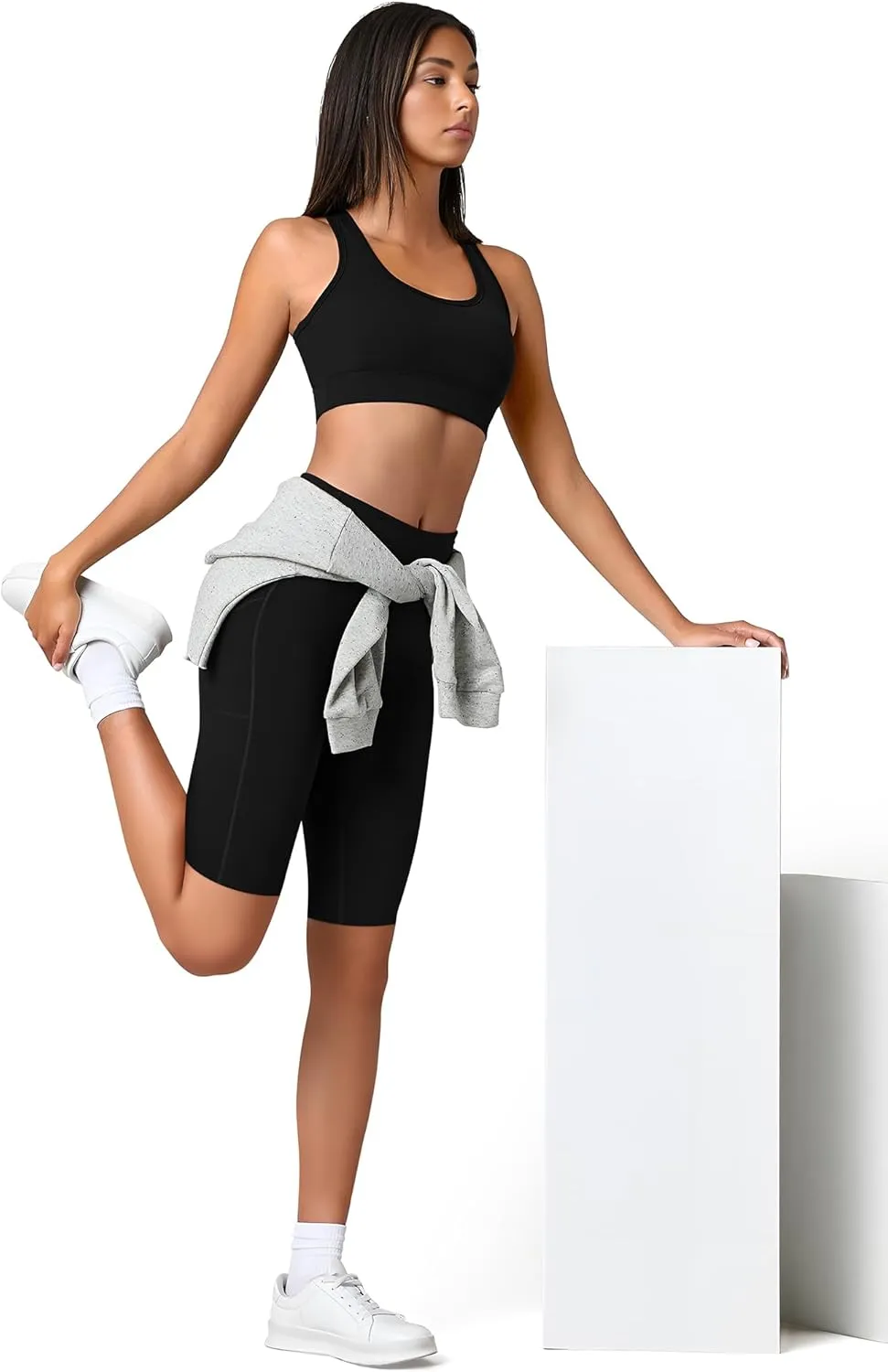 SUNCLOVE 3 Pack Biker Shorts for Women Tummy Control Workout Yoga Gym Running Shorts with Pockets