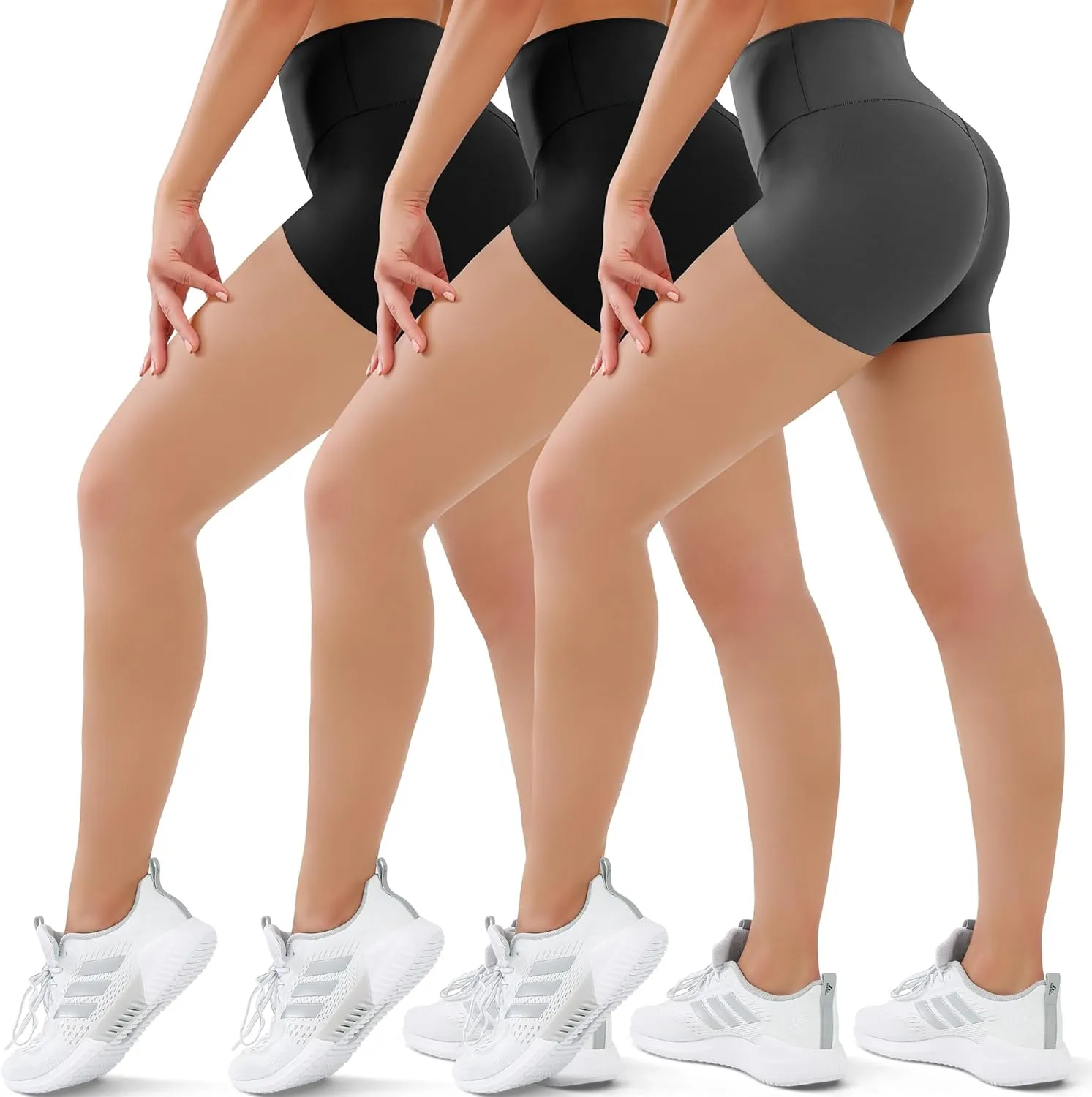 SUNCLOVE 3 Pack Biker Shorts for Women Tummy Control Workout Yoga Gym Running Shorts with Pockets