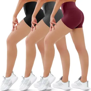 SUNCLOVE 3 Pack Biker Shorts for Women Tummy Control Workout Yoga Gym Running Shorts with Pockets