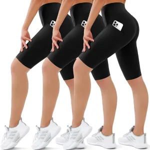 SUNCLOVE 3 Pack Biker Shorts for Women Tummy Control Workout Yoga Gym Running Shorts with Pockets