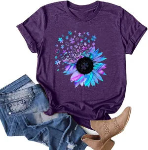 Sunflower Graphic Tee T Shirt Women Short Sleeve Cute Casual Tees Loose Fit Summer Tunic Tops