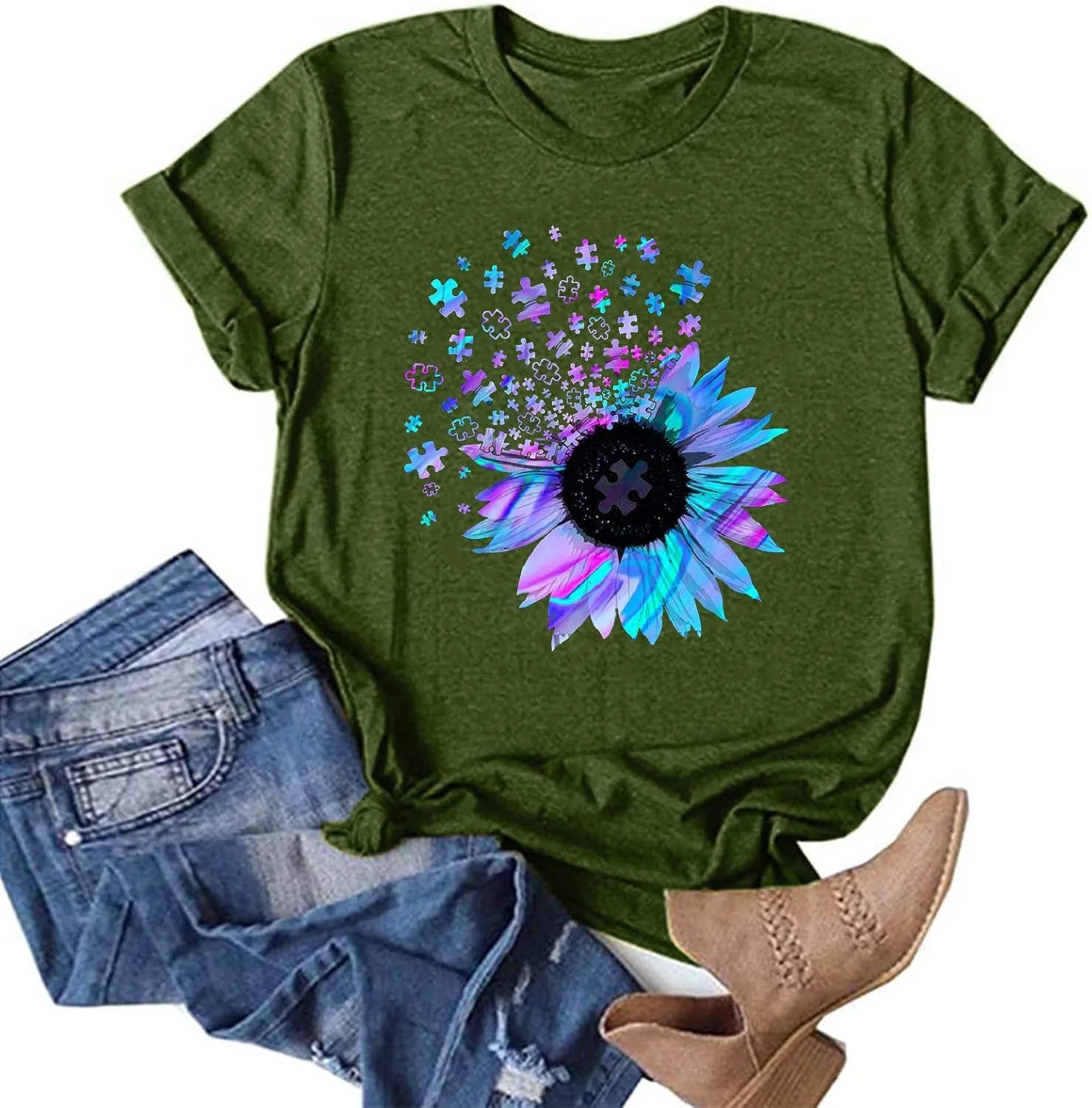 Sunflower Graphic Tee T Shirt Women Short Sleeve Cute Casual Tees Loose Fit Summer Tunic Tops