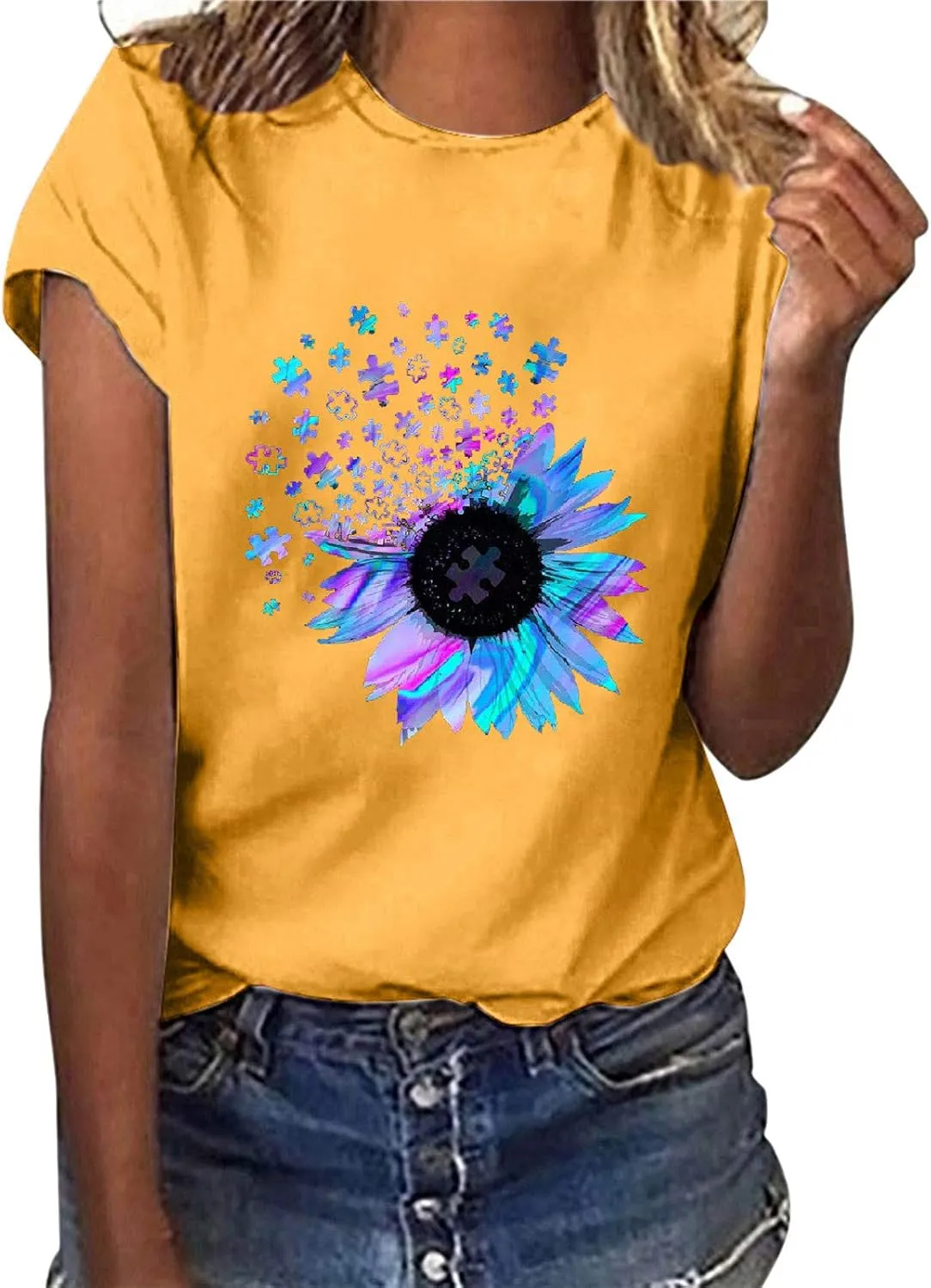 Sunflower Graphic Tee T Shirt Women Short Sleeve Cute Casual Tees Loose Fit Summer Tunic Tops