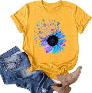Sunflower Graphic Tee T Shirt Women Short Sleeve Cute Casual Tees Loose Fit Summer Tunic Tops