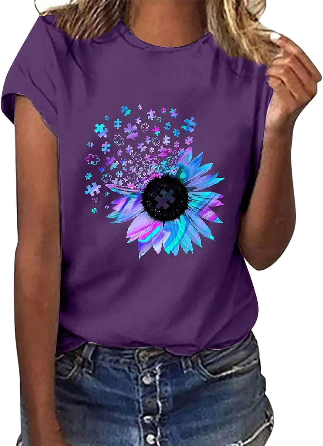 Sunflower Graphic Tee T Shirt Women Short Sleeve Cute Casual Tees Loose Fit Summer Tunic Tops